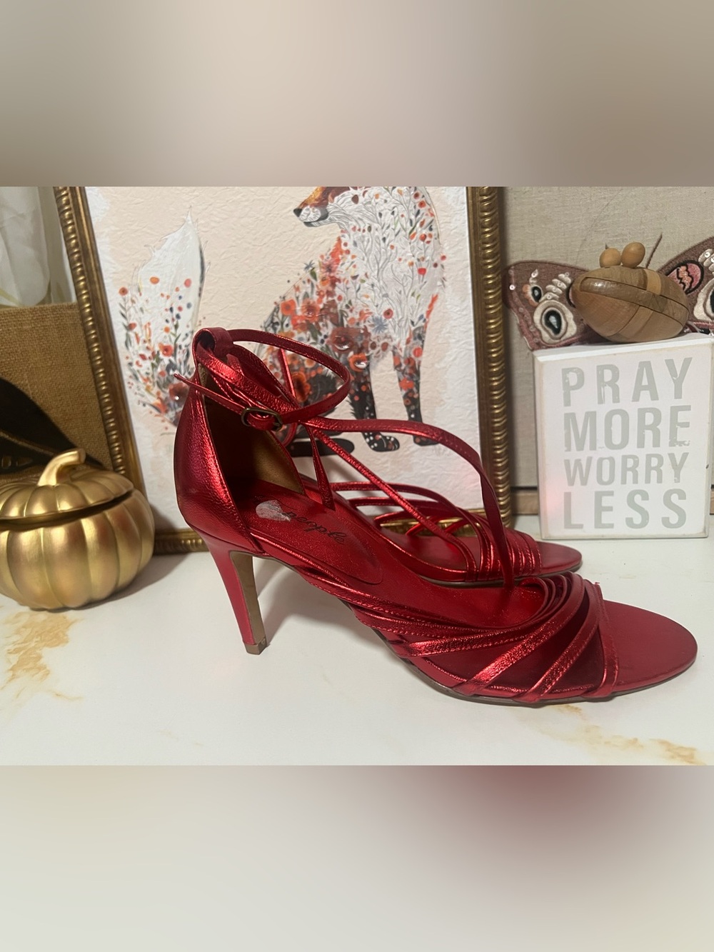 Free People Metallic Red Strappy High Heel Sandals
